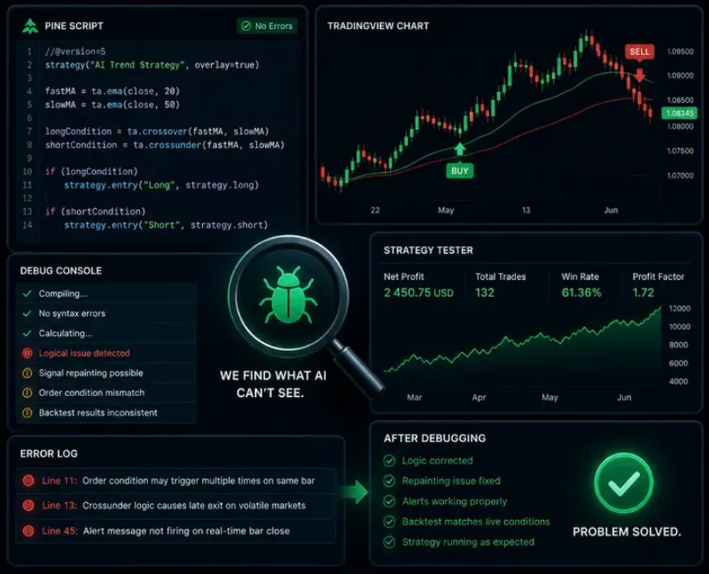 ai trading code debugging interface pine mql 2 1